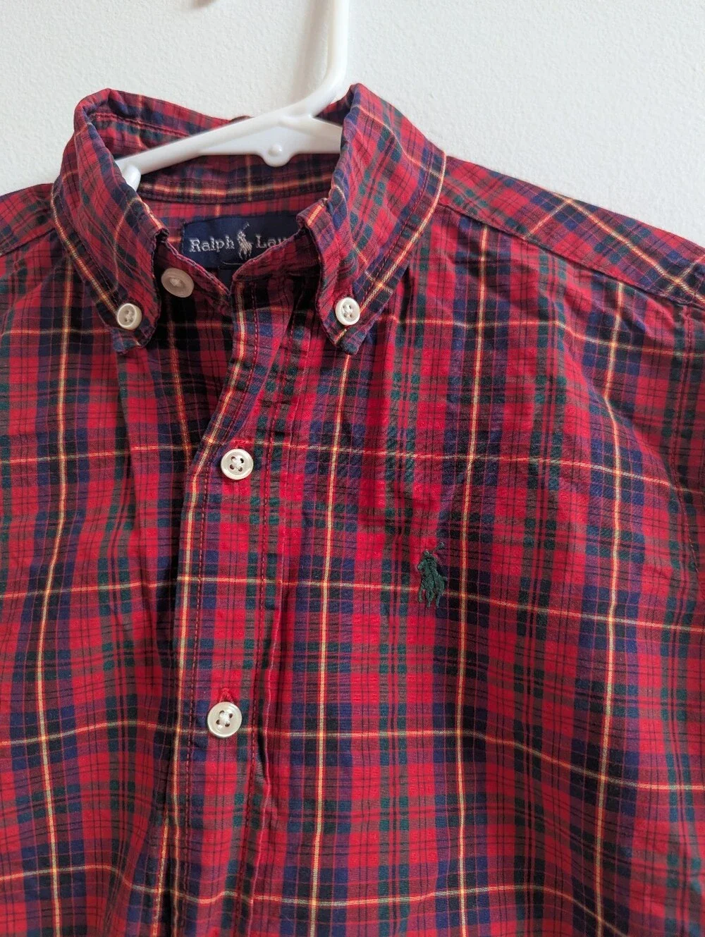 Vtg Ralph Lauren 5 Boys Button Down Shirt Long Sleeve Red Plaid Preppy